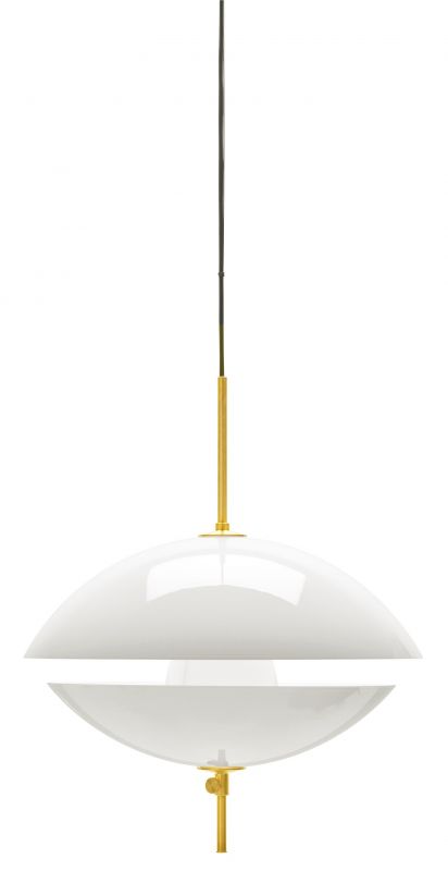 Weiße Clam Pendelleuchte von Fritz Hansen, modernes Design mit goldenen Akzenten.